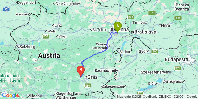 Map: Vienna Airport (VIE) to Sankt Bartholomä