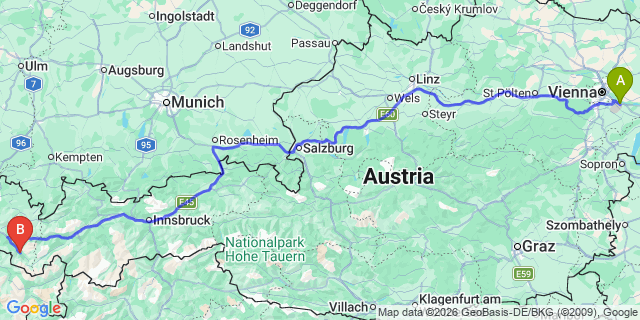 Map: Vienna Airport (VIE) to Sankt Gallenkirch