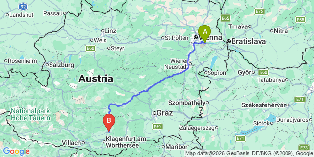 Map: Vienna Airport (VIE) to Sankt Georgen am Längsee