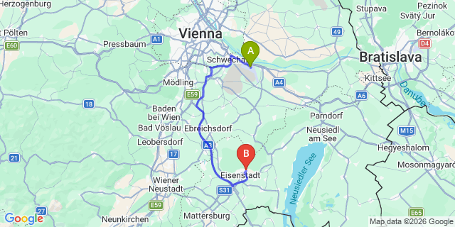 Map: Vienna Airport (VIE) to Sankt Georgen am Leitha