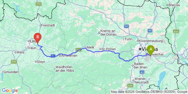 Map: Vienna Airport (VIE) to Sankt Georgen an der Gusen