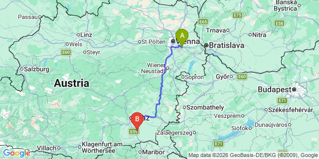 Map: Vienna Airport (VIE) to Sankt Georgen an der Stiefing