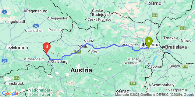 Map: Vienna Airport (VIE) to Sankt Georgen bei Salzburg