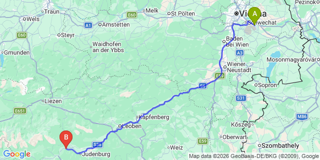 Map: Vienna Airport (VIE) to Sankt Georgen ob Judenburg