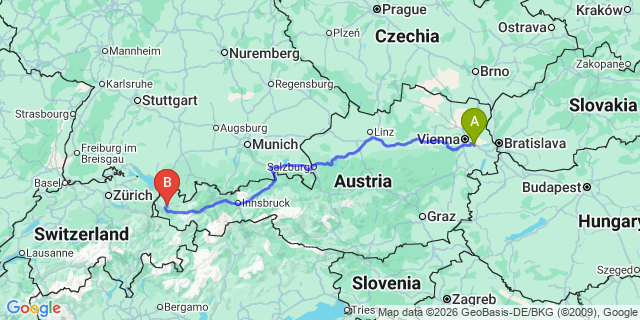 Map: Vienna Airport (VIE) to Sankt Gerold
