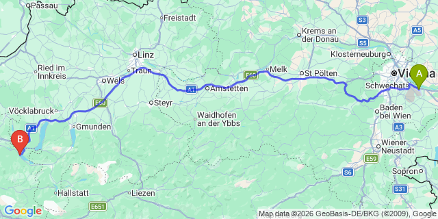 Map: Vienna Airport (VIE) to Sankt Gilgen