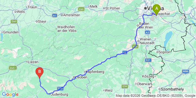 Map: Vienna Airport (VIE) to Sankt Johann am Tauern
