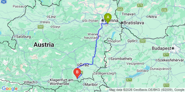 Map: Vienna Airport (VIE) to Sankt Johann im Saggautal