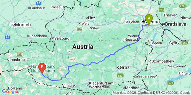 Map: Vienna Airport (VIE) to Sankt Johann im Walde
