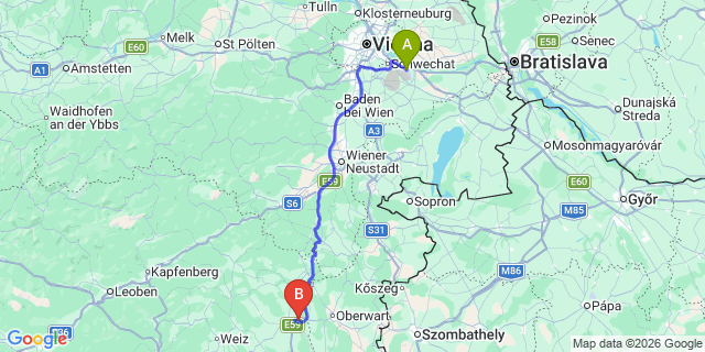 Map: Vienna Airport (VIE) to Sankt Johann in der Haide