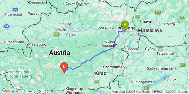 Map: Vienna Airport (VIE) to Sankt Lambrecht