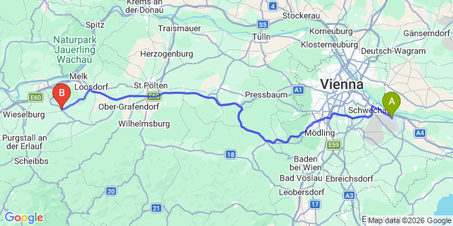 Map: Vienna Airport (VIE) to Sankt Leonhard am Forst