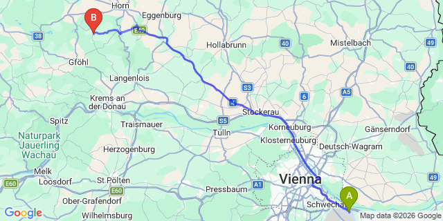 Map: Vienna Airport (VIE) to Sankt Leonhard am Hornerwald