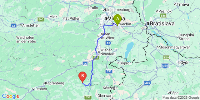 Map: Vienna Airport (VIE) to Sankt Lorenzen am Wechsel