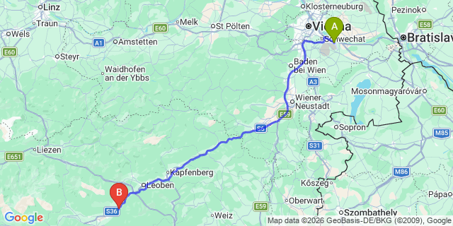 Map: Vienna Airport (VIE) to Sankt Lorenzen bei Knittelfeld