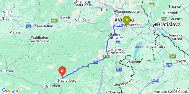 Map: Vienna Airport (VIE) to Sankt Lorenzen im Mürztal