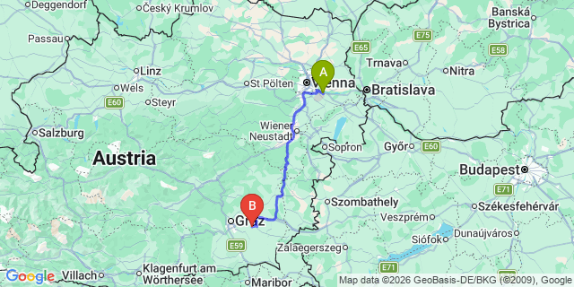 Map: Vienna Airport (VIE) to Sankt Marein bei Graz