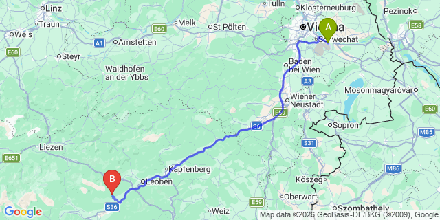 Map: Vienna Airport (VIE) to Sankt Marein bei Knittelfeld