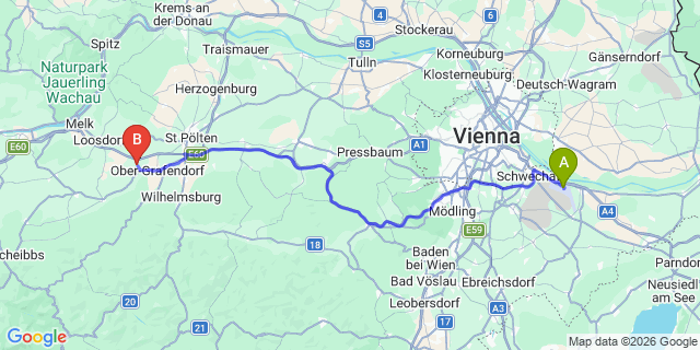 Map: Vienna Airport (VIE) to Sankt Margarethen an der Sierning