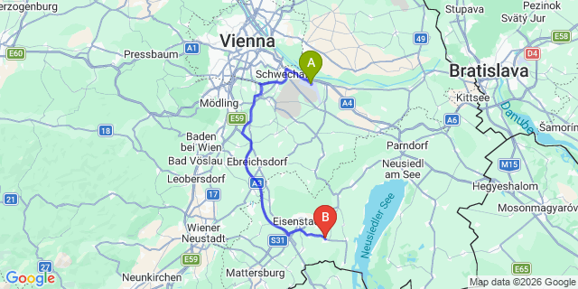 Map: Vienna Airport (VIE) to Sankt Margarethen
