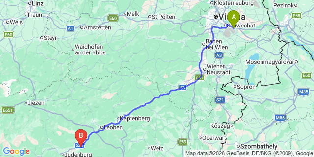 Map: Vienna Airport (VIE) to Sankt Margarethen bei Knittelfeld