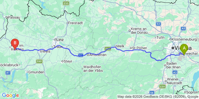 Map: Vienna Airport (VIE) to Sankt Marienkirchen am Hausruck