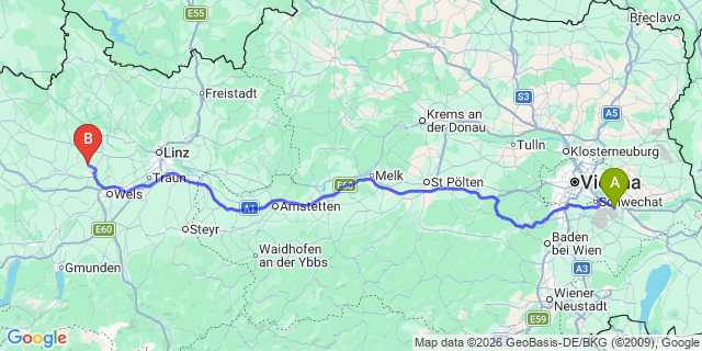 Map: Vienna Airport (VIE) to Sankt Marienkirchen an der Polsenz