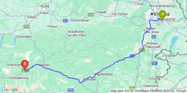 Map: Vienna Airport (VIE) to Sankt Martin am Grimming