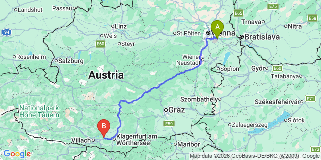Map: Vienna Airport (VIE) to Sankt Martin am Techelsberg