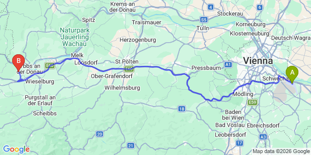 Map: Vienna Airport (VIE) to Sankt Martin am Ybbsfelde