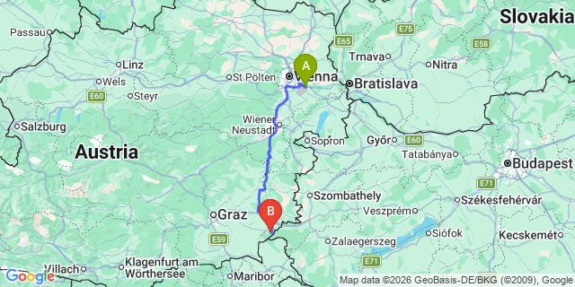 Map: Vienna Airport (VIE) to Sankt Martin an der Raab
