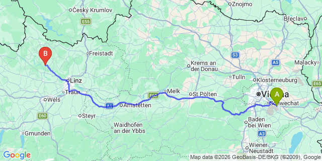 Map: Vienna Airport (VIE) to Sankt Martin im Mühlkreis