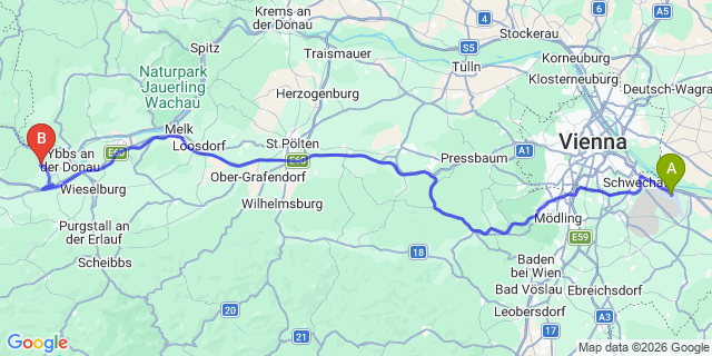 Map: Vienna Airport (VIE) to Sankt Martin-Karlsbach