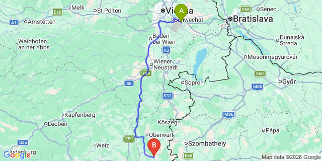 Map: Vienna Airport (VIE) to Sankt Michael im Burgenland