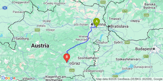 Map: Vienna Airport (VIE) to Sankt Oswald bei Plankenwarth