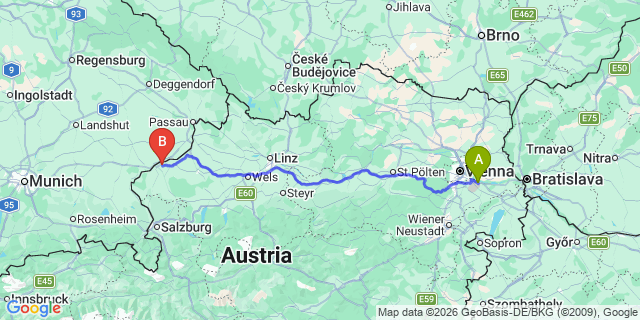 Map: Vienna Airport (VIE) to Sankt Peter am Hart
