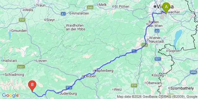 Map: Vienna Airport (VIE) to Sankt Peter am Kammersberg
