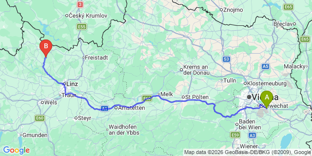 Map: Vienna Airport (VIE) to Sankt Peter am Wimberg