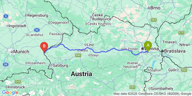Map: Vienna Airport (VIE) to Sankt Radegund