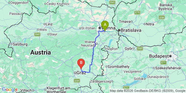 Map: Vienna Airport (VIE) to Sankt Ruprecht an der Raab