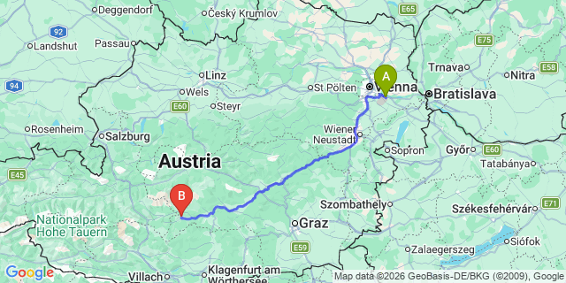 Map: Vienna Airport (VIE) to Sankt Ruprecht ob Murau
