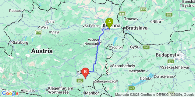 Map: Vienna Airport (VIE) to Sankt Stefan im Rosental
