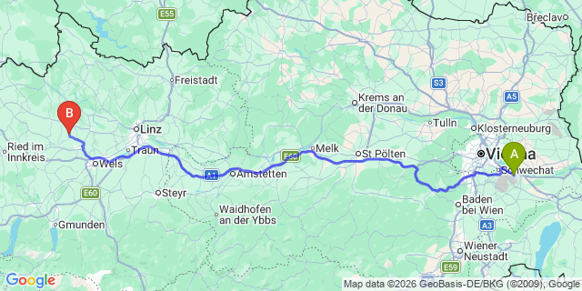 Map: Vienna Airport (VIE) to Sankt Thomas