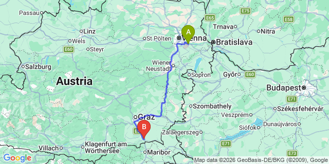 Map: Vienna Airport (VIE) to Sankt Veit am Vogau