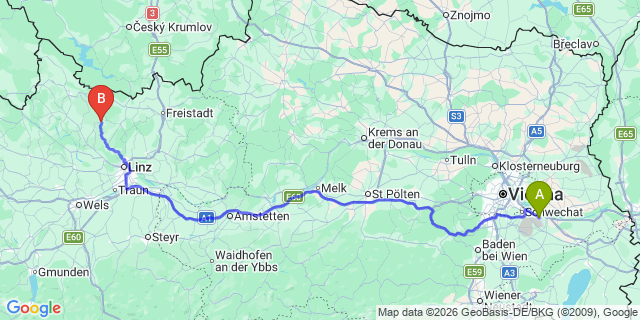Map: Vienna Airport (VIE) to Sankt Veit im Mühlkreis