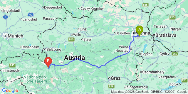 Map: Vienna Airport (VIE) to Sankt Veit im Pongau