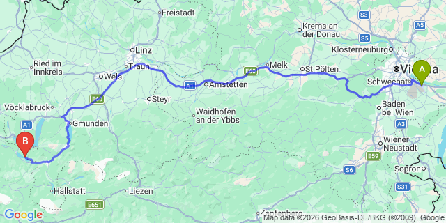 Map: Vienna Airport (VIE) to Sankt Wolfgang im Salzkammergut