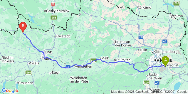 Map: Vienna Airport (VIE) to Sarleinsbach