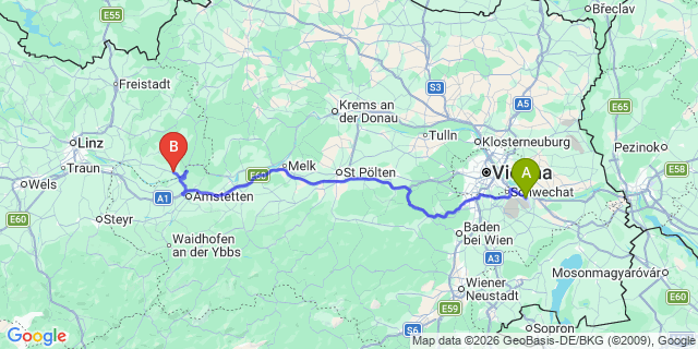 Map: Vienna Airport (VIE) to Saxen
