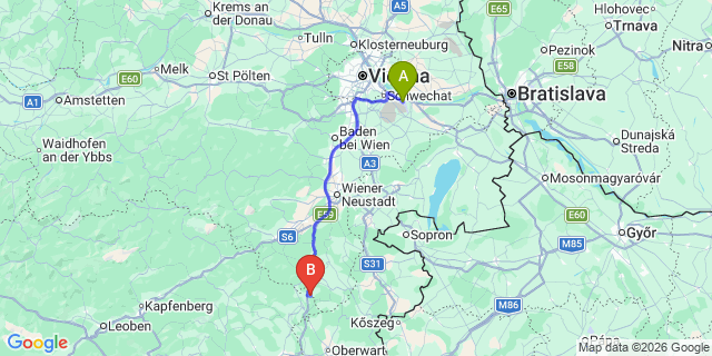Map: Vienna Airport (VIE) to Schäffern